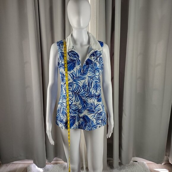 Tommy Bahama Golf Active Sleeveless Polo in Sea Palm Blue & White Size M - Picture 6 of 11